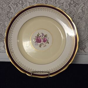 Johnson Bros Pareek Floral Rimmed Soup Plate Gold Burgundy England